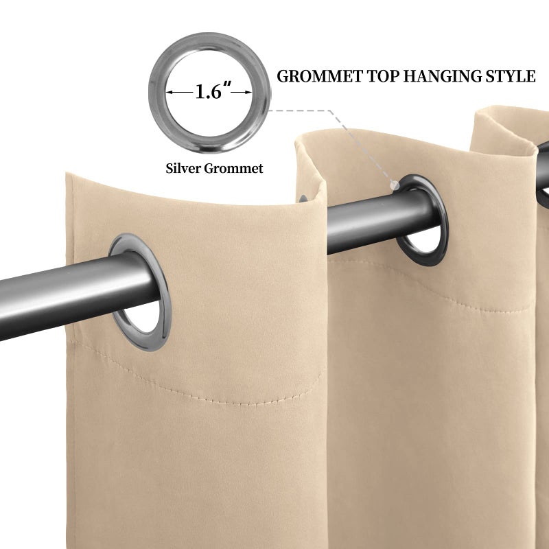 Easy-Going Blackout Curtains for Bedroom, Solid Thermal Insulated Grommet and Noise Reduction Window Drapes, Room Darkening Curtains for Living Room, 2 Panels (52x84 in,Beige) - Image 5